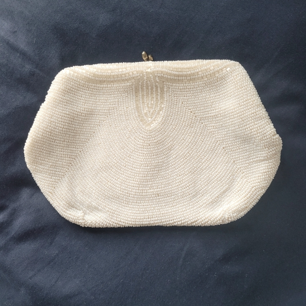 Vintage Off White Beaded Clutch Purse - Excellent Condition